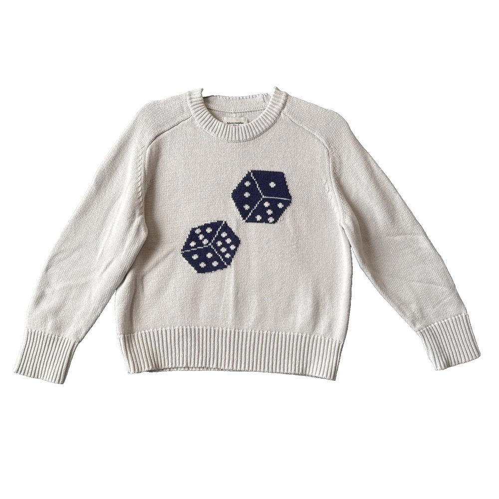 Abercrombie & Fitch Madeline Dice Sweater S Cream Knit Crewneck Cottagecore
